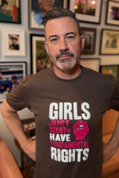 photo of Jimmy Kimmel wearing Girls Just Want To Have Fundamental Rights t-shirt